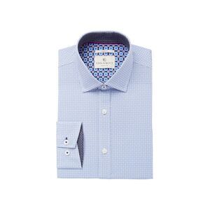 Con.struct Mens Slim Fit Stretch Blue Geometric Squares Dress Shirt